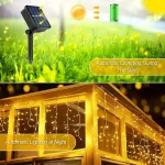 NEW Solar Christmas Icicle Lights 162/96 LED 8 Modes Waterproof Curtain String Lights for Outdoor Garden Room Holiday Lighting 3