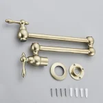 Brushed Gold Rotated Kitchen Sink Faucet Cold Water Tap Brass Basin Sink Swivel Faucets Wall Mounted Faucet 6