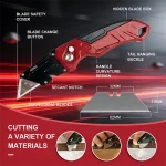 Folding Utility Knife Box Cutter 3-Position Blades Blade Storage Design With Extra 3 Blades Box Knife For Cartons Hand Tools 5