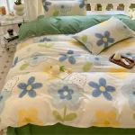 Kawaii Bear Printed Bed Set Floral Duvet Cover Pillowcase Bedding Set Cute Dog Bed Linen Sheet Quilt Cover Full Queen King Size 5