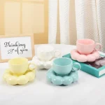 Ceramic Cloud Coffee Mug Sets Creative Flowers Saucer Mug Exquisite Office Afternoon Tea Cups Kitchen Drinkware Home Accessories 4