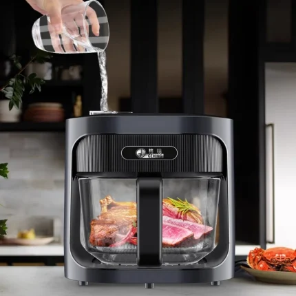 Household steam air fryer 6L large-capacity glass visual liner multi-functional light wave furnace without turning over