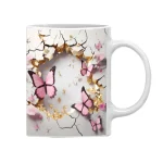 3D Crack In A Wall Butterfly Mug Wrap,Flower Tea Cup Mugs,Ceramic Sublimation Coffee Mugs, 330ML 3