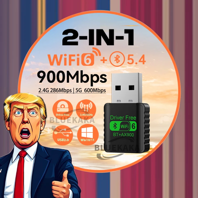 2IN1Mini USB AX900Mbps WiFi6 BT5.4 Network Card 2.4G&5GHz Dongle Wireless Receiver Adapter Driver Free For PC Laptop Win10/11 2IN1Mini USB AX900Mbps WiFi6 BT5.4 Network Card 2.4G&5GHz Dongle Wireless Receiver Adapter Driver Free For PC Laptop Win10/11