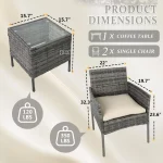 3-Piece Outdoor Patio Furniture Set with Glass Table, Wicker Chairs, and Cushions (Gray & Beige) 2