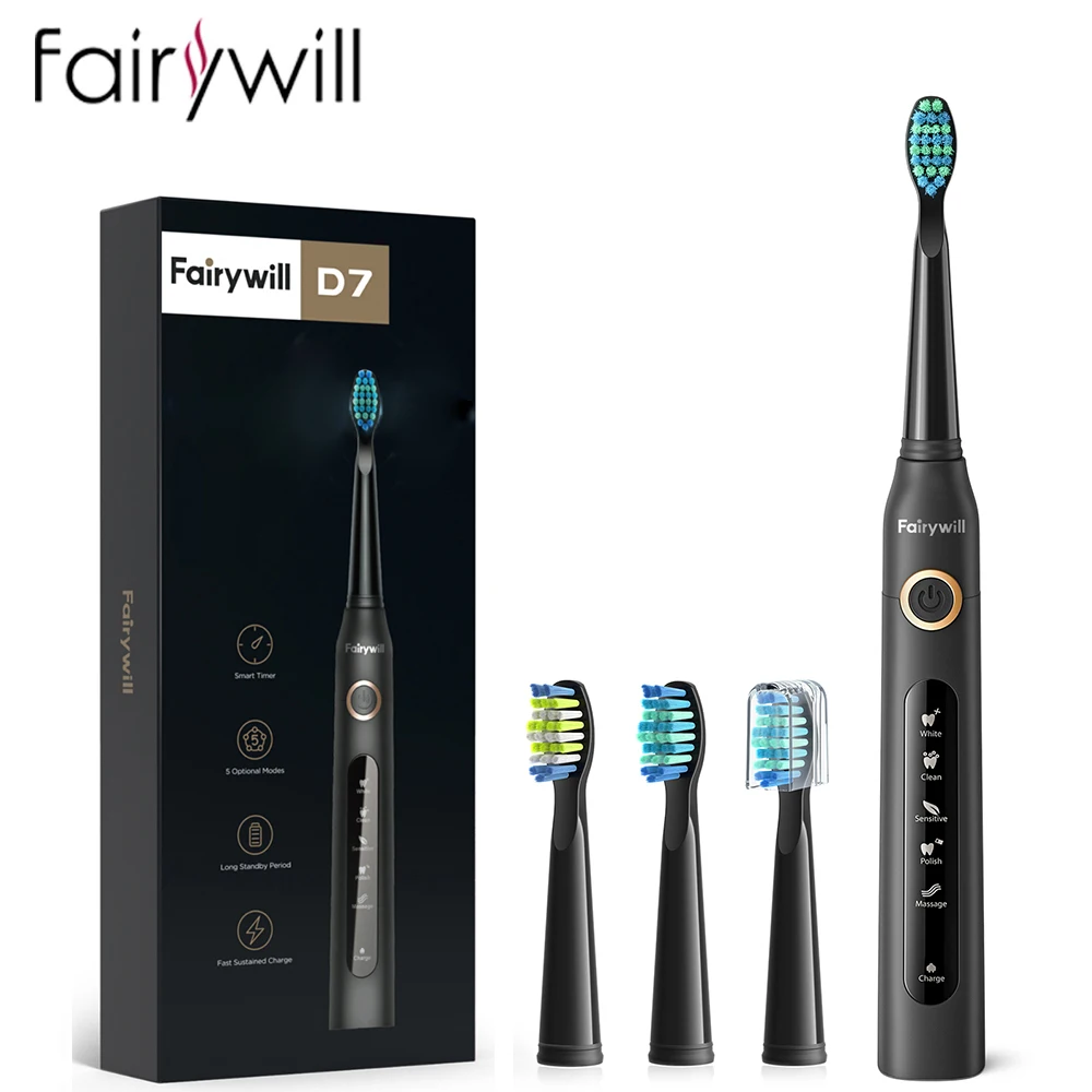 Fairywill Electric Sonic Toothbrush FW-507 USB Charge Rechargeable Adult Waterproof Electronic Tooth Brushes Replacement Heads s Fairywill Electric Sonic Toothbrush FW-507 USB Charge Rechargeable Adult Waterproof Electronic Tooth Brushes Replacement Heads s