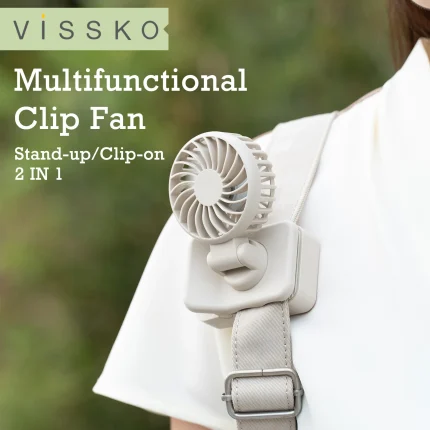 VISSKO Clip Fan Type C Rechargeable Portable Handheld Fan 1000mAh 3 Gears Small Cooling Fan Personal Fan for Student Dormitory