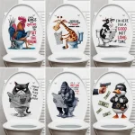 Funny Animals Reading Newspapers Toilet Stickers Giraffe Cow Cat Duck Pattern Waterproof Bathroom Decal Creative Home Decoration