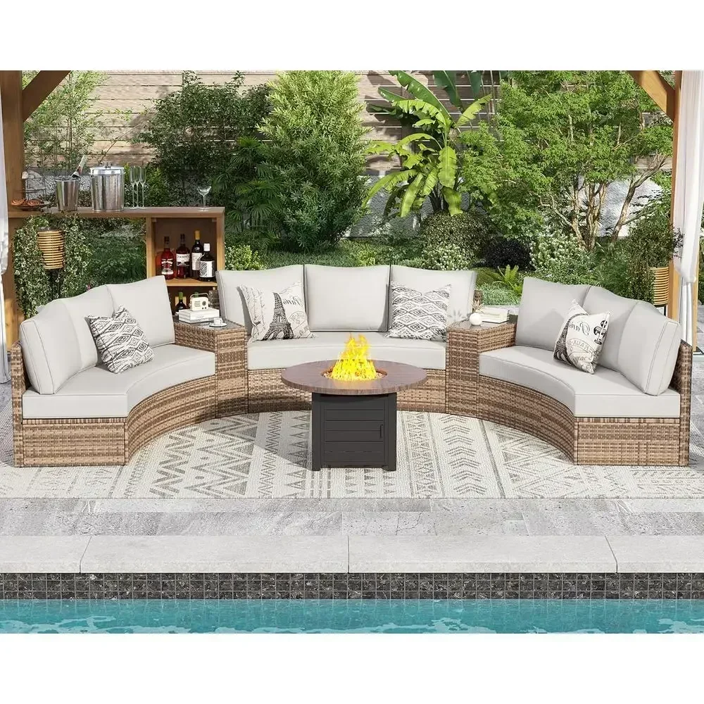 11-Piece Outdoor Wicker Sectional Sofa Set with Storage Wedge Table, Weather-Resistant for Patio, Garden, or Deck, Beige 11-Piece Outdoor Wicker Sectional Sofa Set with Storage Wedge Table, Weather-Resistant for Patio, Garden, or Deck, Beige