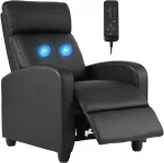 Massage Recliner Sofa with Lumbar Support and Adjustable Backrest for Living Room or Bedroom in Black Leather