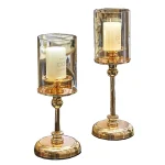 1pc Golden Glass Candle Holders for Pillar Candle Candlestick for Dining Coffee Table Wedding Events Parties Home Decor 5