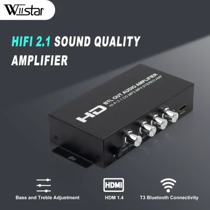 Wiistar 2.1 Channel HiFi Amplifier 80Wx2+80W Power HDMI RCA AUX Bluetooth Input Bass Treble Control Car Home Audio Power Amp