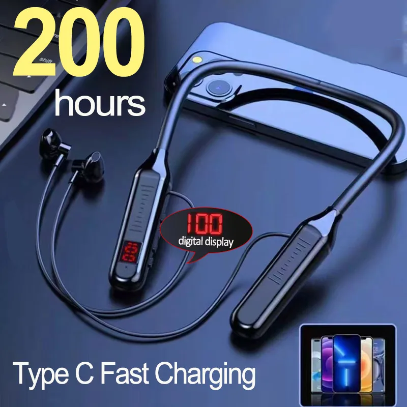 Wireless Earphones 5.3 Neckband Headphones Gaming LED Display Stereo Sports Headset Halter Waterproof Magnetic Earbuds Wireless Earphones 5.3 Neckband Headphones Gaming LED Display Stereo Sports Headset Halter Waterproof Magnetic Earbuds