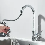 Rozin Chrome Kitchen Faucet Deck Mounted Pull Out Spout Kitchen Sink Mixer Tap Single Level Stream Sprayer Nozzle Mixer Tap 2