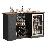 U-Shape Liquor Cabinet with Fridge Space, Bar Table with Wine Rack Glass Holder, Wine Bar Cabinet with Storage,, Customized