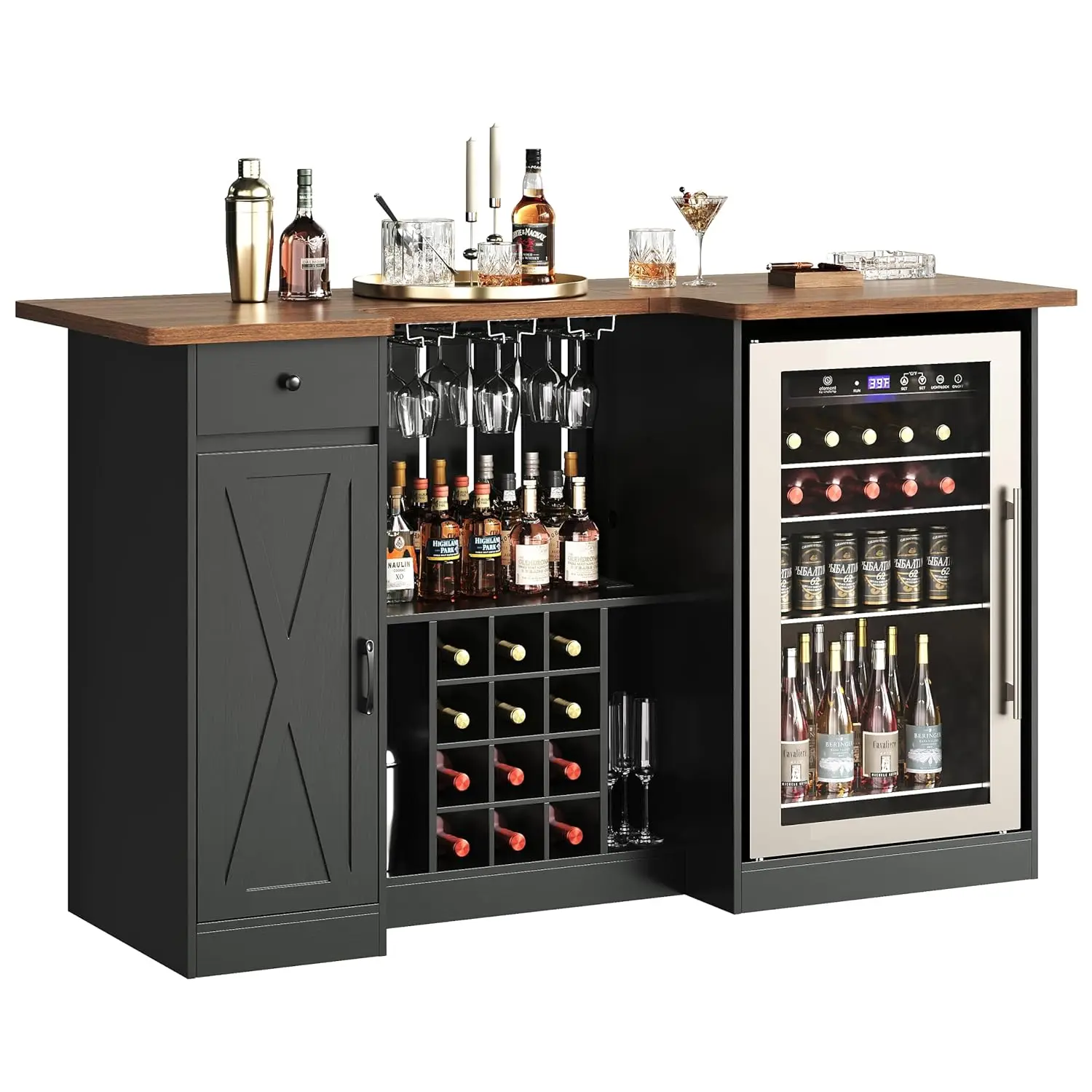 U-Shape Liquor Cabinet with Fridge Space, Bar Table with Wine Rack Glass Holder, Wine Bar Cabinet with Storage,, Customized U-Shape Liquor Cabinet with Fridge Space, Bar Table with Wine Rack Glass Holder, Wine Bar Cabinet with Storage,, Customized