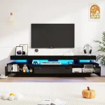 70IN White TV Stand for 75/80 inch TV,Modern LED TV Stand for Living Room,High Gloss Entertainment Center with Storag Customized 6