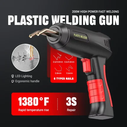 Multi-Purpose 200W Plastic Welding Gun Kit 4/6 Types Staples,With Soldering Tip For Bumper Repair Kayak Fixing & Plastic Bonding