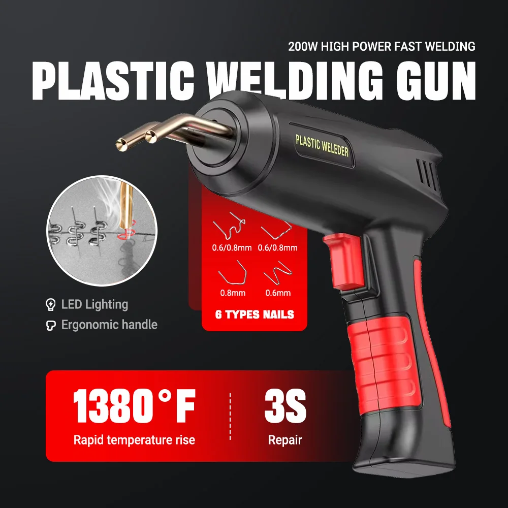 Multi-Purpose 200W Plastic Welding Gun Kit 4/6 Types Staples,With Soldering Tip For Bumper Repair Kayak Fixing & Plastic Bonding Multi-Purpose 200W Plastic Welding Gun Kit 4/6 Types Staples,With Soldering Tip For Bumper Repair Kayak Fixing & Plastic Bonding