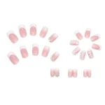 24 PCs Short French Simple Flower Pile Drill Nails with 1 Jelly Glue and 1 Nail File 2
