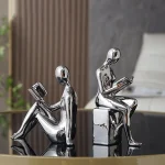 Modern 1Set/2Pcs Ceramic Girl Figure Book BlockBook Shelf Stopper Holder Bookend Home Desktop Study Room Ornament Sculpture 4