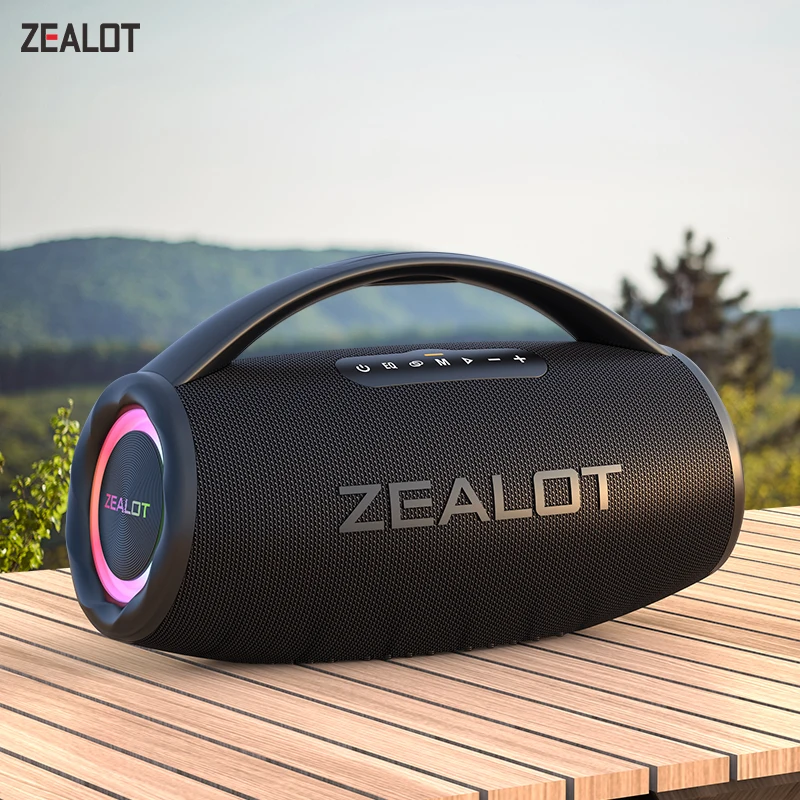 Zealot-S97 80W high power bluetooth speaker portable RGB colorful light waterproof wireless subwoofer 360 stereo surround TWS FM Zealot-S97 80W high power bluetooth speaker portable RGB colorful light waterproof wireless subwoofer 360 stereo surround TWS FM