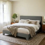 HOOMIC Upholstered Bed Frame with Adjustable Headboard, Soft Linen Fabric, Strong Supporting Structure, Noise-Free Allewie 2