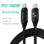 100W 1m/2m Real-time Digital Dispaly Type C to Type C Cable PD Fast Charger USB C to USB C Cable For iphone 15 16 Data Cord Wire 6
