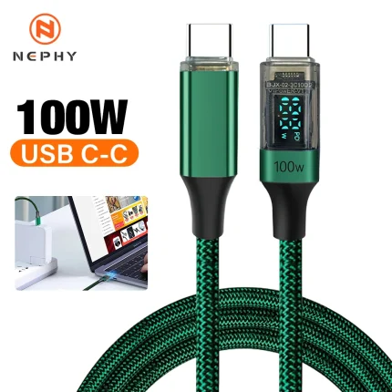 USB C Cable PD 100W Digital Display USB C to C Data Cord 0.5M/1M/2M Quick Charge Type-C Charging Line for Mobile Phone Laptop