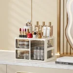 Cream Color Cosmetics Box,Multi-compartment Lipstick/Mask Organizer,Drawer Dresser for Skincare/Makeup Brushes,1–4 tiers 6