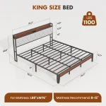 JHK King Size Soft Pack Heavy Duty Metal Bed Frame with Headboard Charging Station 1100lbs Capacity Easy Assembly For Bedroom 3