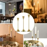 Set of 3 Vintage Elegant Metal and Aluminum Tabletop Candle Holders, Suitable for Wedding Anniversary, Home and Hotel Decoration 4
