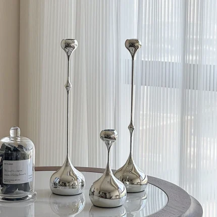 Silver Candle Holder, Metal Candlestick Romantic Art Table Decoration For Home Dining , Wedding Photography Props