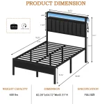 Full/Queen size bed frame with charging station, LED bed frame, headboard with frame, platform bed frame, soft cushion bed frame 3