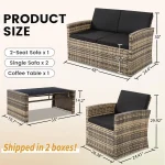 4-Piece Patio Wicker Rattan Sectional Sofa Cushions Glass Table All-Weather Garden Porch Backyard, Customized 6