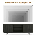 Mid Century Modern TV Stand for TVs Up to 75", Farmhouse Fluted TV Stand, Retro Wood TV Stand with Storage and Shelf 4
