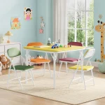 5-Piece Kids Folding Table and Chairs Set, Toddlers Children's Activity Table and Chairs Set for Dining Room,Daycare,Classrooms 6