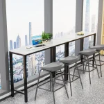 Sintered Stone Bar Table White Rectangle Counter Height Dining Table with Black Metal Frame High Top Pub Tables 2