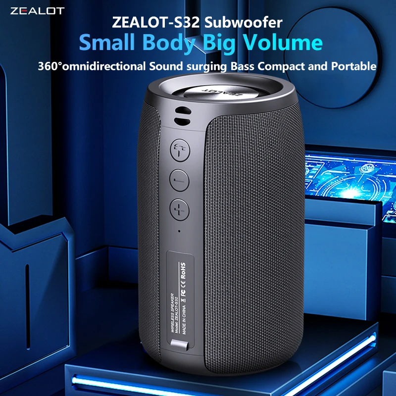 Zealot-S32 Wireless Speaker Outdoor Portable Subwoofer Speaker, Waterproof IPX 6, Dual Pairing,1800mAh Battery Zealot-S32 Wireless Speaker Outdoor Portable Subwoofer Speaker, Waterproof IPX 6, Dual Pairing,1800mAh Battery
