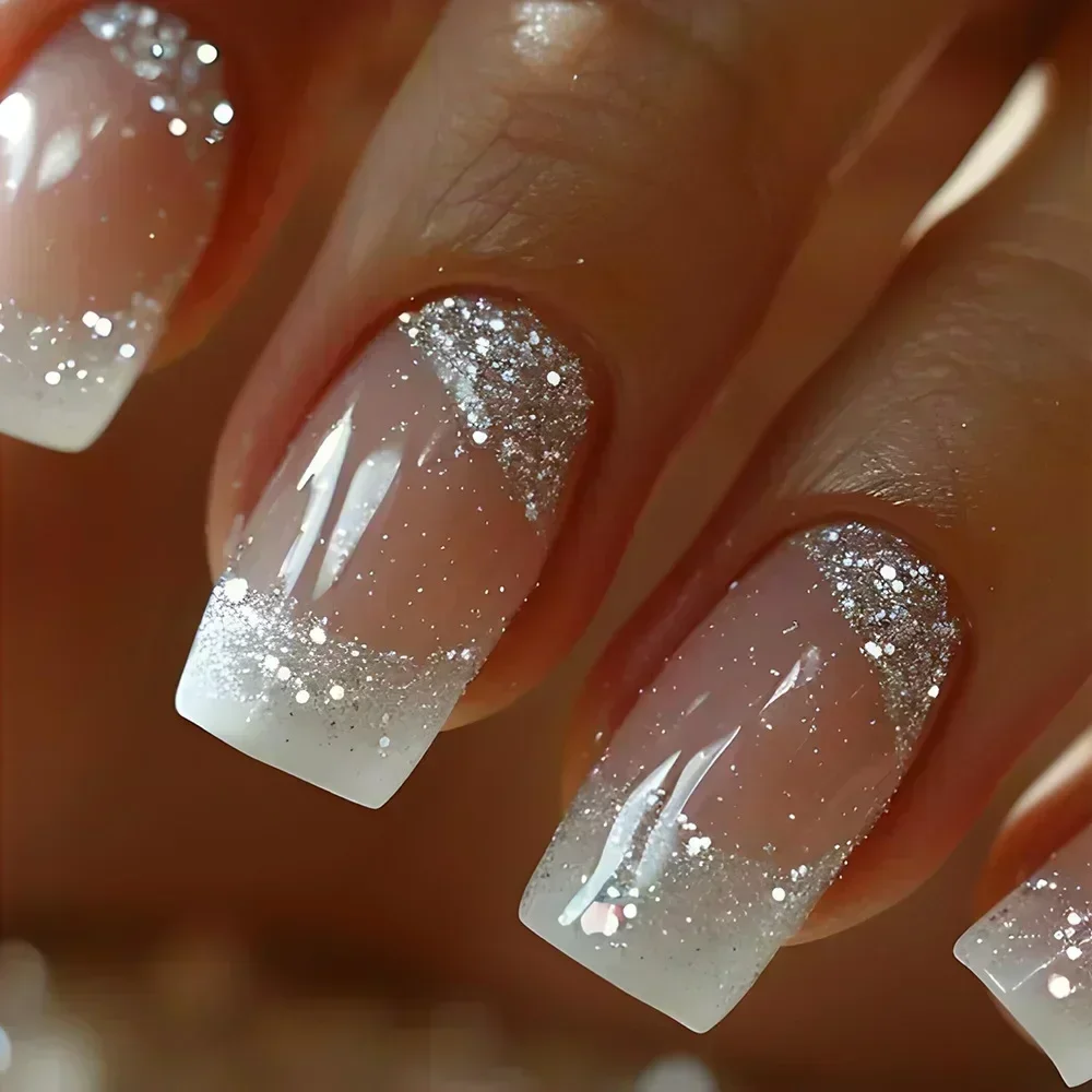 24Pcs Short Square Coffin False Nails Square Fake Nails with Glue French Glitter Wearable Acrylic Nails Set Press on Nail Tips 24Pcs Short Square Coffin False Nails Square Fake Nails with Glue French Glitter Wearable Acrylic Nails Set Press on Nail Tips