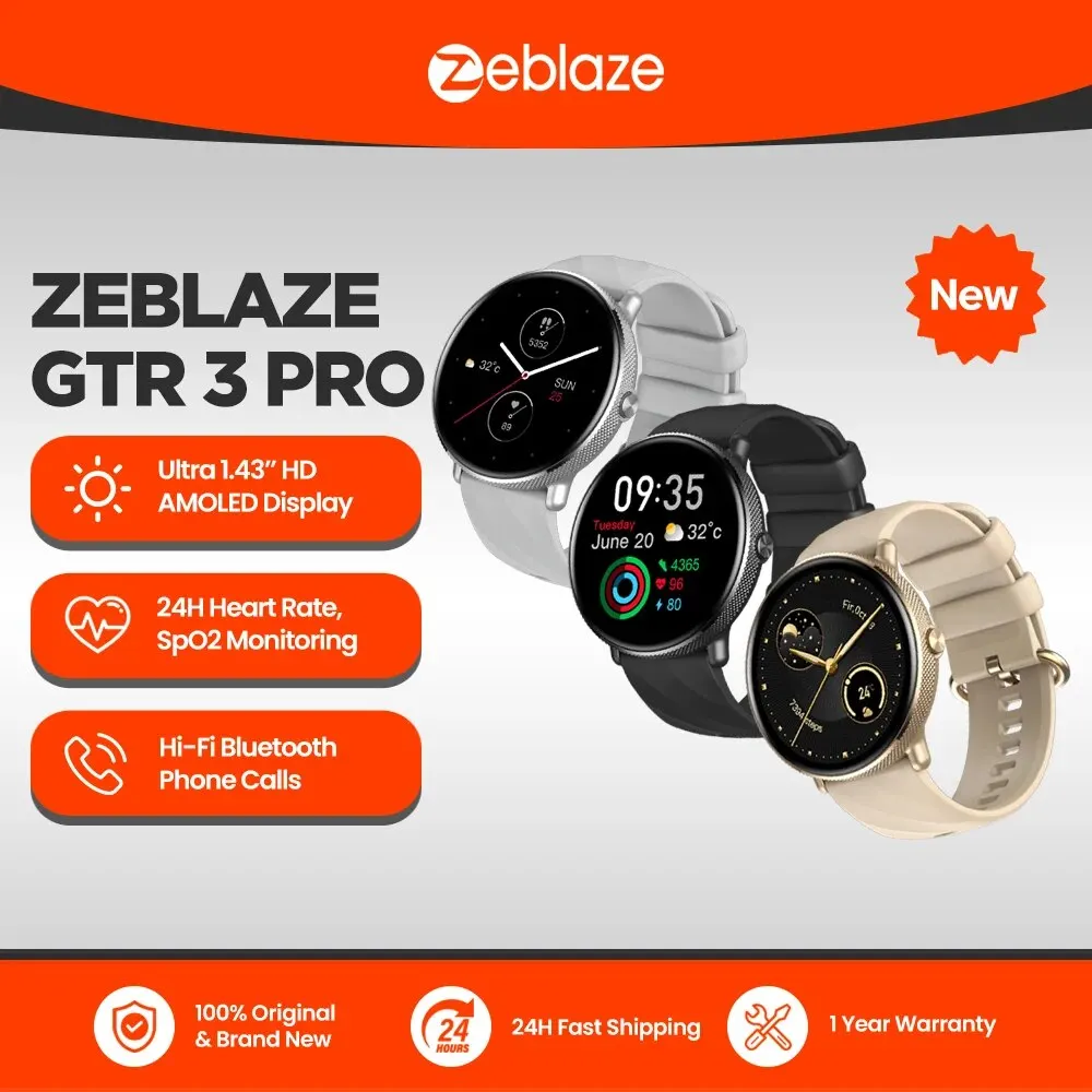 Zeblaze GTR 3 Pro Voice Calling Smart Watch 1.43" AMOLED Display 316L Stainless Steel Frame Fitness Tracking Smartwatch Zeblaze GTR 3 Pro Voice Calling Smart Watch 1.43" AMOLED Display 316L Stainless Steel Frame Fitness Tracking Smartwatch