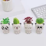 1pc Ceramic Flowerpot Mini Cat Cartoon Cute Plant Desktop Potted Plant Pot DIY Decorate Toys Science Education School Gifts 6