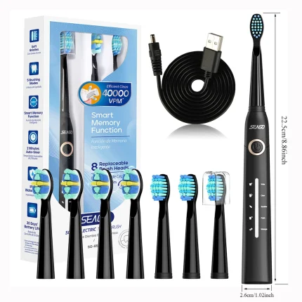 Seago Fast Rechargeable Electric Toothbrush  Smart Automatic with 8 Replacement Brush Heads Adult Waterproof 5 Modes SG-958