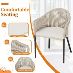 Patio Furniture Set 3 Pcs Rope Woven Bistro Set Outdoor Conversation Set with 2 Wide Chairs,Cushions and Tempered Glass Table 3