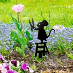 1pc silhouette metal garden post with scissors mouse design, art deco lawn sign, creative animal sculpture decorations 6