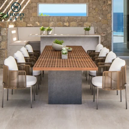 Modern Luxury Outdoor Patio Furniture Teak Wooden Dining Table And Chair Set