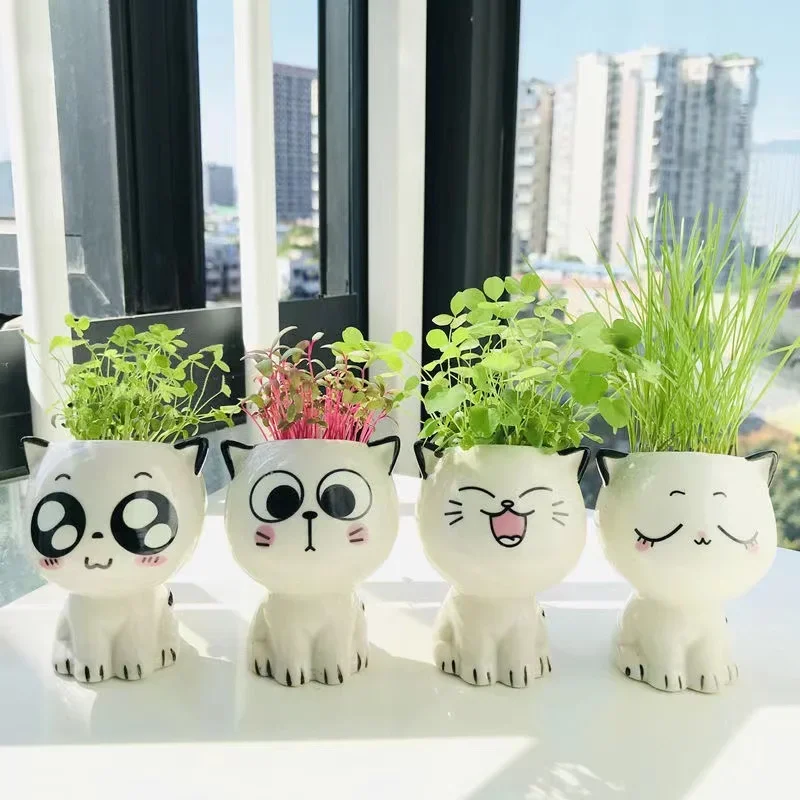 1pc Ceramic Flowerpot Mini Cat Cartoon Cute Plant Desktop Potted Plant Pot DIY Decorate Toys Science Education School Gifts 1pc Ceramic Flowerpot Mini Cat Cartoon Cute Plant Desktop Potted Plant Pot DIY Decorate Toys Science Education School Gifts