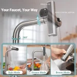 Grey/Silver Pull Out Kitchen Faucet, Flexible Hot and Cold Water Kitchen Sink Mixer Faucet Deck Mounted with Stream Shower Mode 3