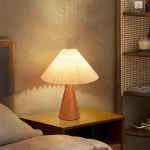 Wood Small Table Lamp, Mini Cute Table Lamp, Pleated Table Lamp,Wooden Grain Bedroom Lamps for Nightstand, Small Scalloped Lamp 4