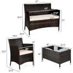 4PCS Rattan Patio Furniture Set Cushioned Sofa Chair Coffee Table Garden 2